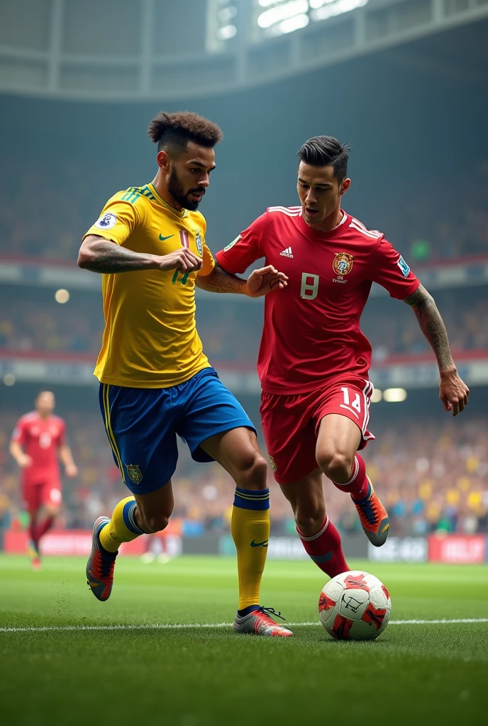 Neymar and Cristiano Ronaldo playing soccer
