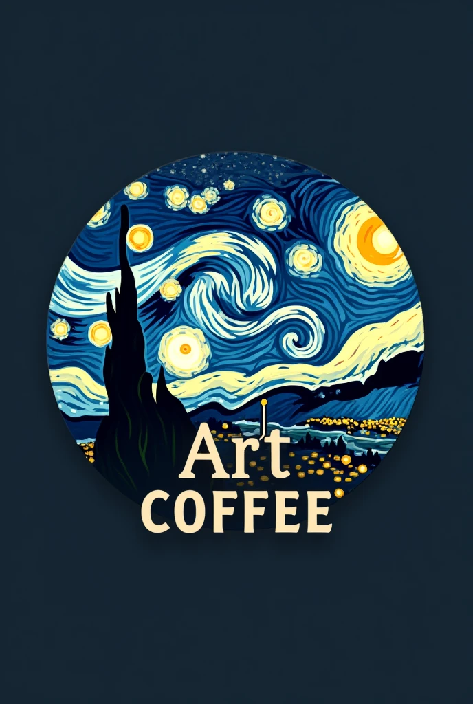 I want a logo for a cafe and the theme I want is about Van Gogh's Starry Night , The name of the cafeteria will be "ART COFFEE" and have the medium-sized letters in the center without repeating the word twice "art", AND SOMETHING MORE ORIGINAL