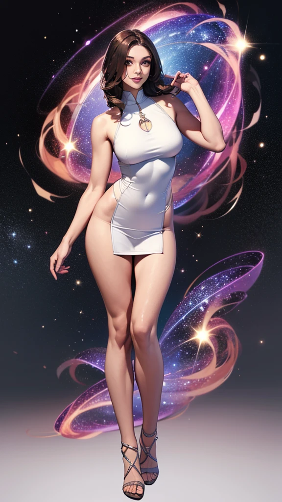 Full body picture:(masterpiece:1.2, best quality),(Very detailed),individual。1 female,Become a,Full body picture,TeelaQuiron character,Tall figure,Long legs,muscular,((Galaxy Flash in the background))