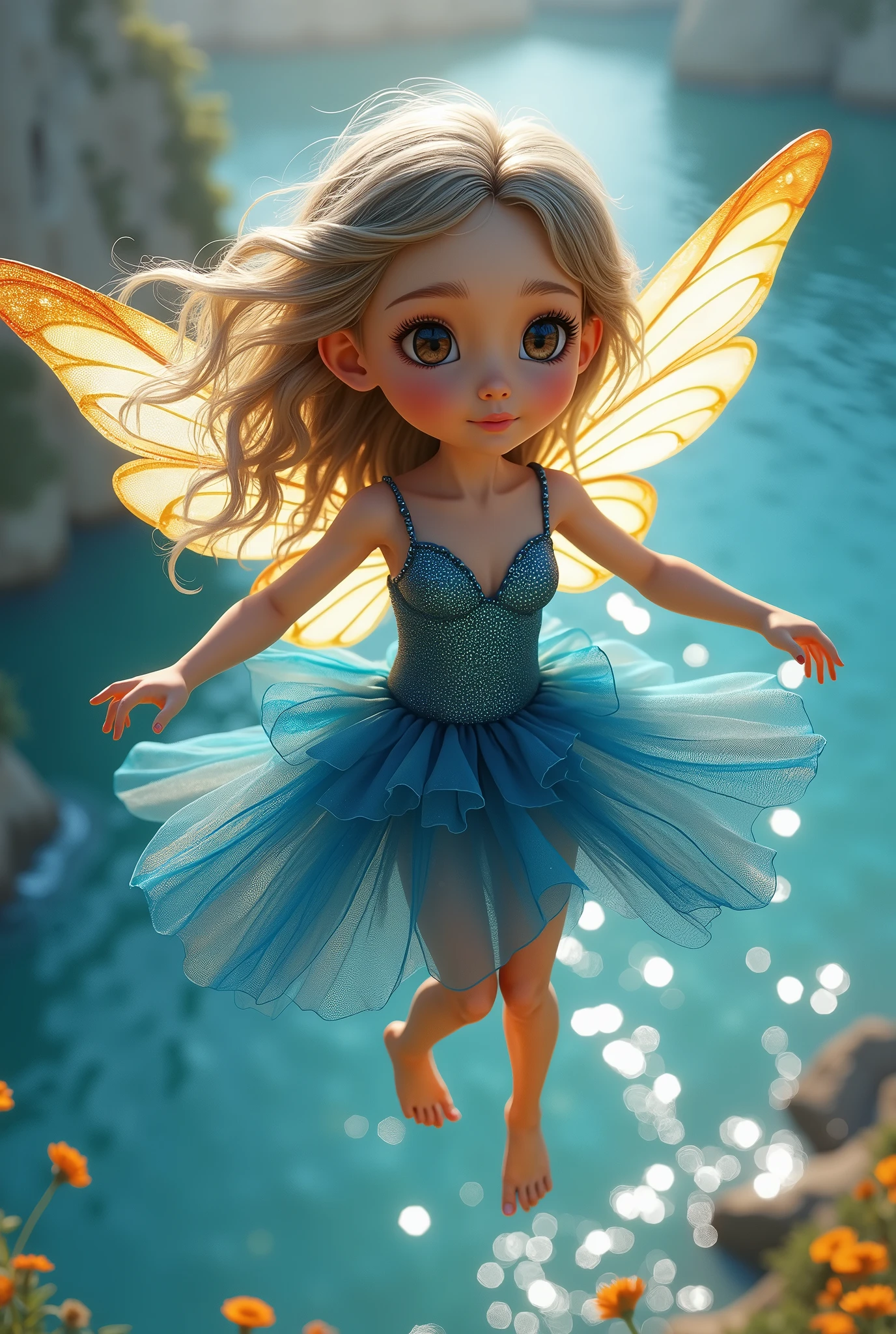 there is a little girl that is standing on the sidewalk, little girl with magical powers, she is dancing, bubbles in the air, dancing in the background, Lots of bubbles, she is dancing. Realistic, Huge bubbles, bubbles vfx, Fairy dust in the air, There are bubbles everywhere, foamy bubbles, explosive bubbles, as though she is dancing, playing water、cartoony、naïve