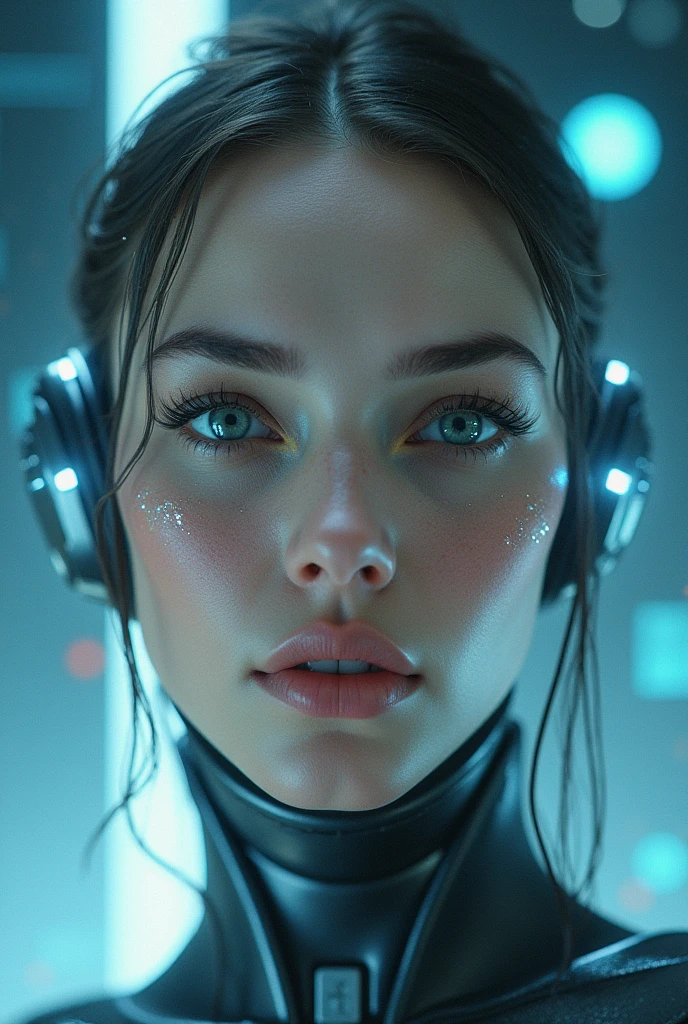 Create a woman's face in a world full of modern technology.