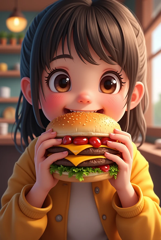 girl eating hamburger