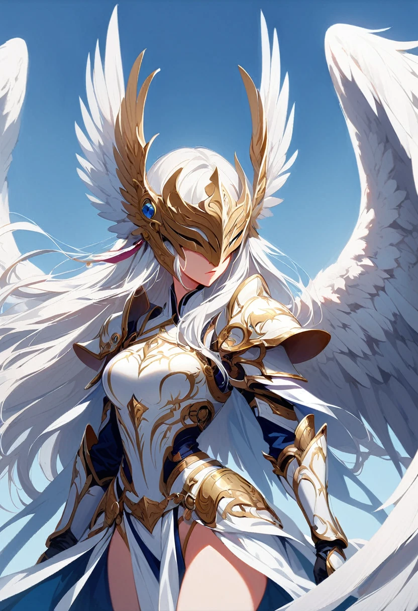 1girl angel mask angel_wings armor feathers_Long wing feathers_Hair Shoulder Armor Shoulder_Armor single piece_Wing separate upper part_The body is white_Theme White_Wings Wings