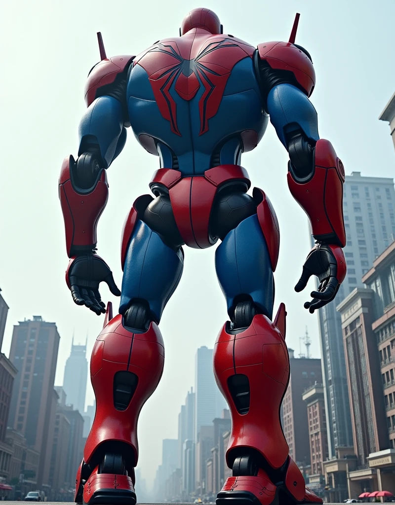 ((Best Quality)), ((masterpiece)), (detailed), super giant mecha of (Spiderman), taller than the buildings (Profile)