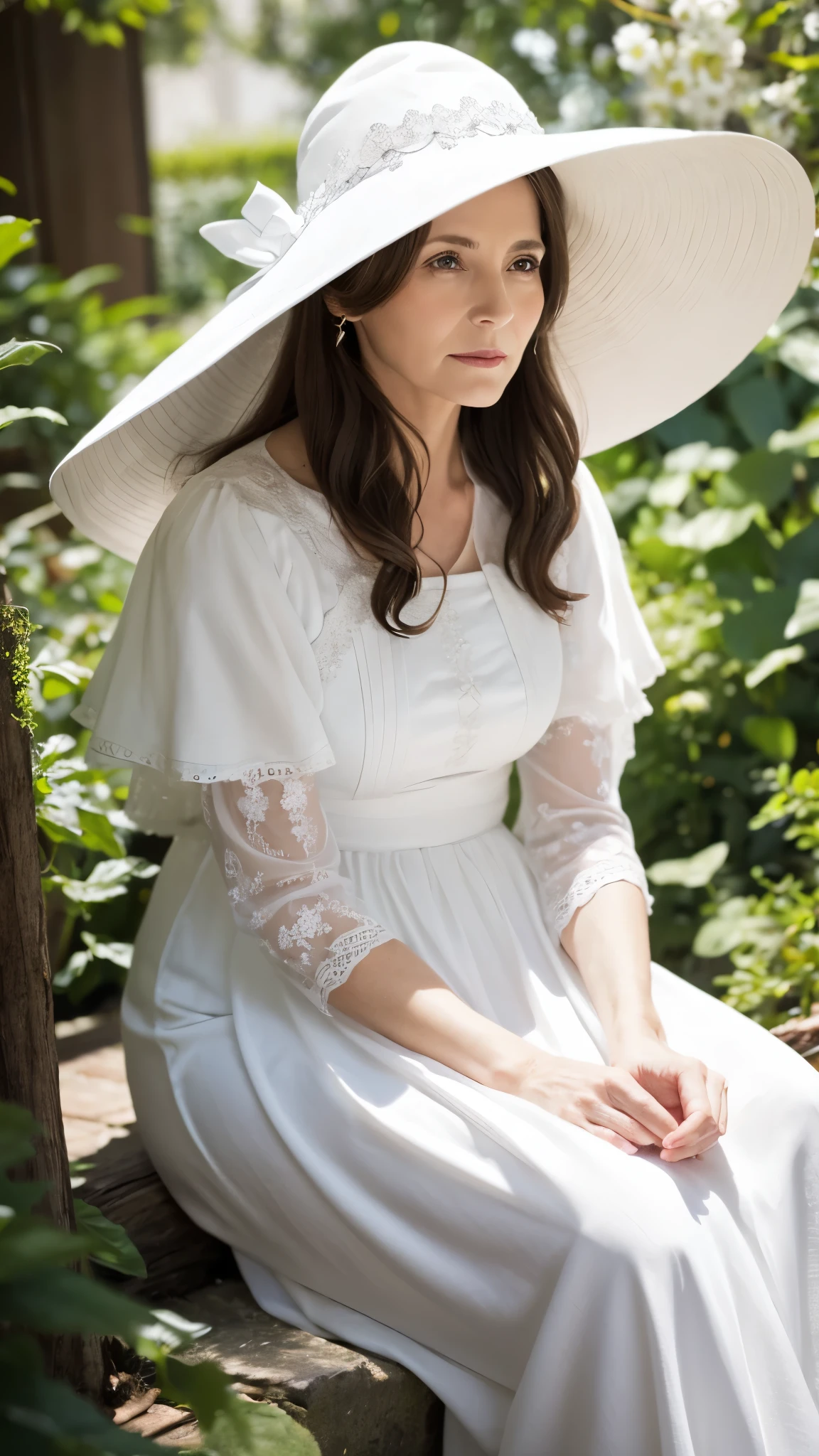 One person, Mature Woman, masterpiece, spouse, goddess,White witch hat,Sitting