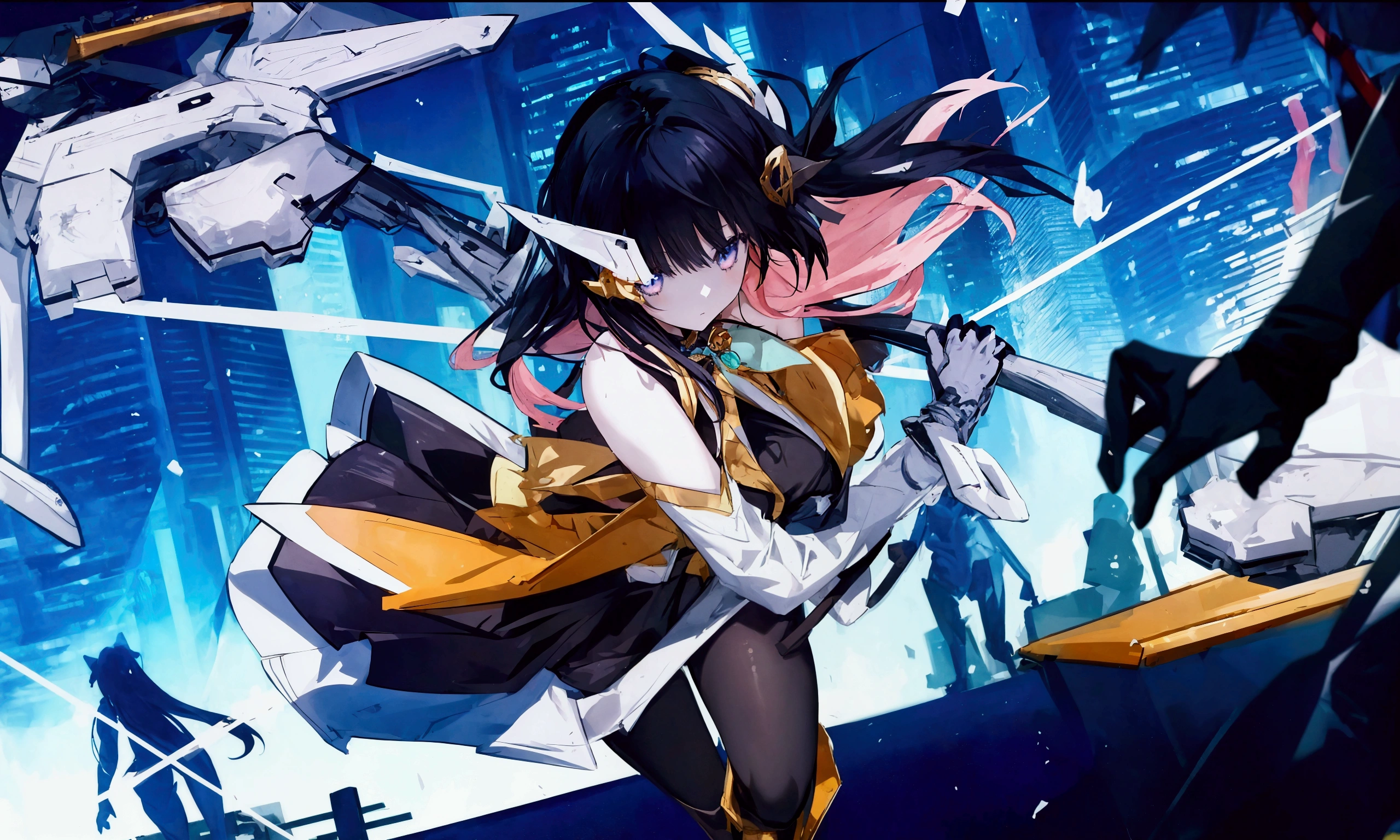 (Masterpiece) (Anime Girl, 1girl) (Detailed) She has a Pale And Flawless Skin, She has a Long Black Hair, Blue-ish Eyes, Detailed Outfit