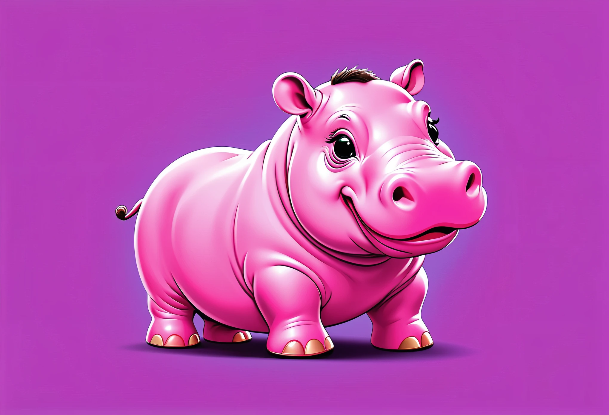 T-shirt design, pop art illustration of cute baby pink hippo,(viewed from side:1.5),(happy atmosphere),(full body image:1.5), high quality,(lovely:1.5) ,simple background
