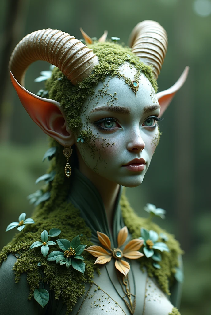 An entity from nature with a humanoid face in face 3 pose/4 With horns
