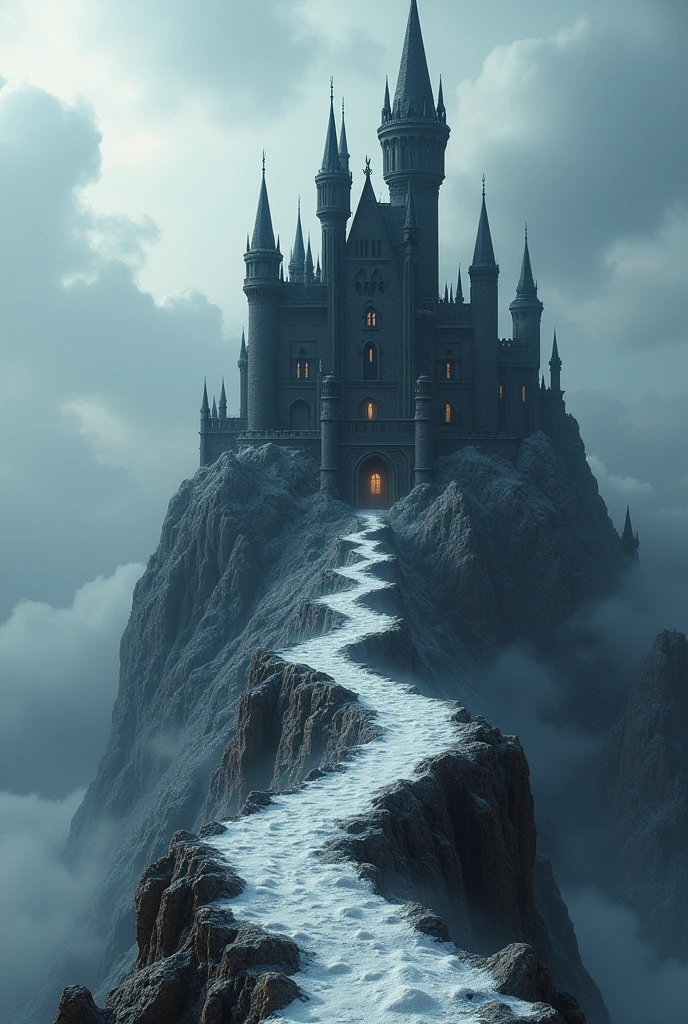 The black castle is located on a high mountain.