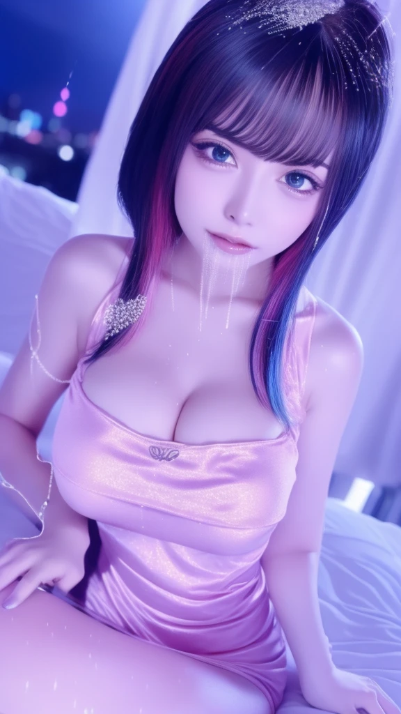 One person, One personで, High resolution, masterpiece, Accurate, Anatomically correct, number々Awards, Highest quality, corruption, High resolutionモデル, Attention to detail, retina, Very detailed, Textured skin, 超High resolution, movie light effect, movie, Video Recording, Chiaroscuro, Background Blur, Everything is detailed and exquisite、Complete human body、Correct human body、Perfect human body、Accurate the human body、Detailed Background、Elaborate Background
((Bedroom with the lights off:1.8, Decolorization lighting:1.6, Blue lighting、pink silk bed sheets、Love Hotel:1.8, Decolorization lighting:1.6, Dark outdoors:1.8, Late Night:1.5))
(Black straight hair:1.8, From head to toe:1.5, Big Breasts:1.5, Big cleavage:1.5, cleavage wide open:1.5, Oily skin:1.3, Beautiful Skin:1.5, Red Sexy Micro Underwear:1.8, Heavy makeup、Japanese jirai type girl :1.5, Jirai Type Makeup:1.5, Japan Underground Idols),
(orgasm:1.8, Subjective perspective:1.8),))), Underbust, Sit on the sofa