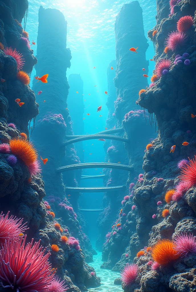 score_9, score_8_upper, score_7_upper,(masterpiece, Highest quality, Highest quality, Official Art, beautifull, beautiful:1.2,Ray Tracing)Very detailed, Most detailed, High resolution, Impressive visuals, Vibrant colors ,Detailed Images,Watercolor style,(((Underwater))),Sunken city ruins,Metropolis,loop line,Expressway,Colorful art style,Rainbow colors,Poster Art,tropical fish,Coral,Ultra-detailed rendering style
