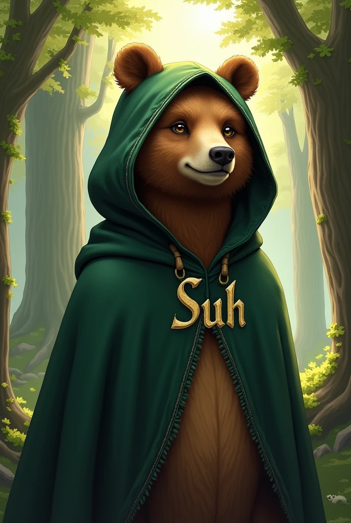 Female bear with hood and name: 'Suh'