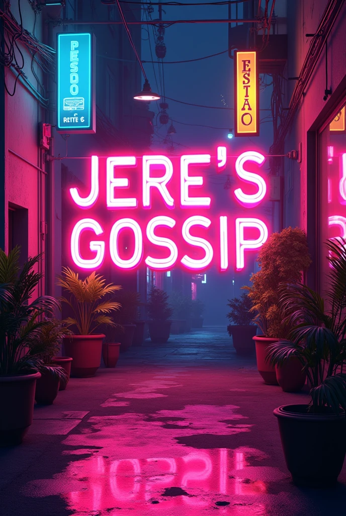 In neon letters the text in Spanish : Jere's gossip people who would hit . With a striking and colorful background
