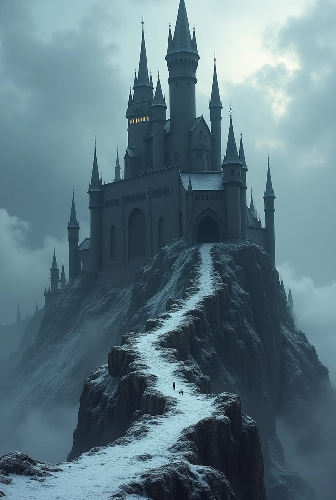 The black castle is located on a high mountain.