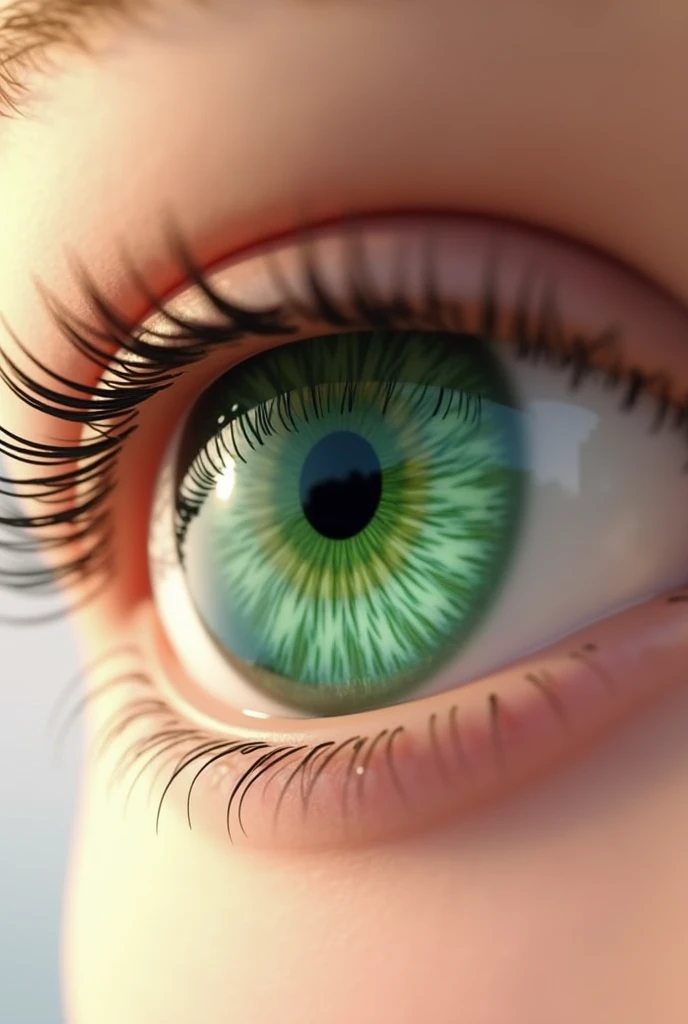 Realistic, healthy looking eye, looking straight, with green eyes