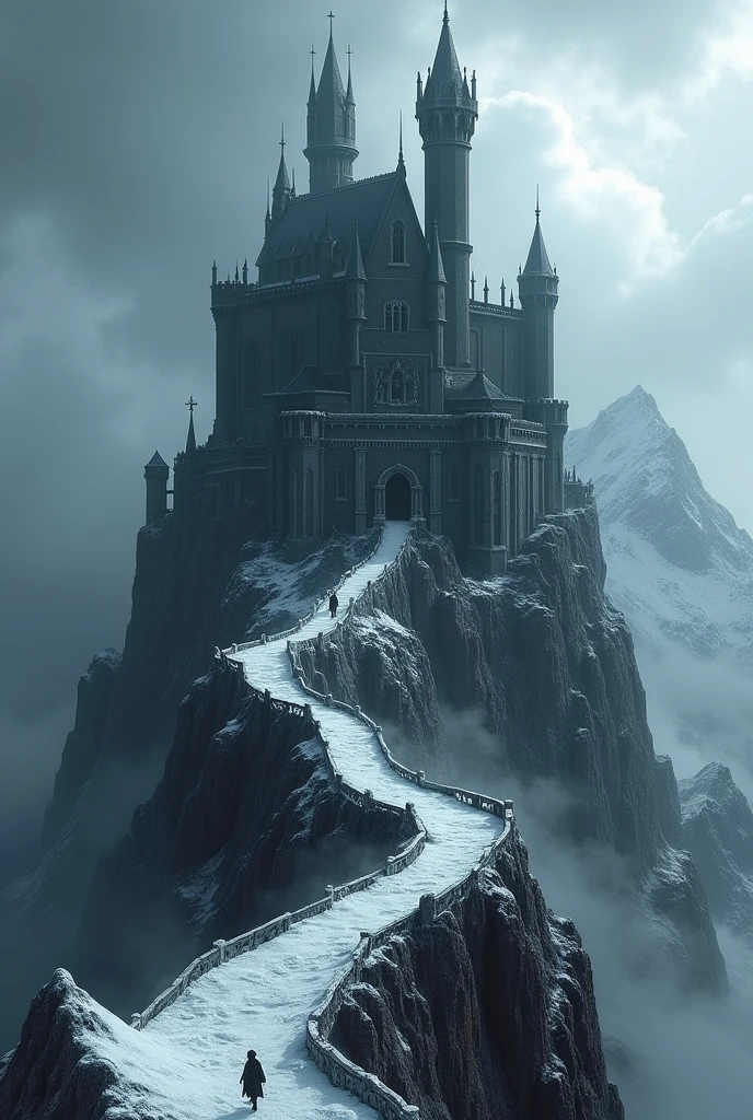 The black castle is located on a high mountain.