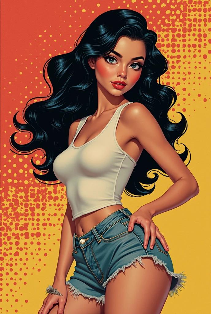 An award winning color photograph of a teenaged girl posing in ultra detail, captured in a high-resolution 12k image. The scene is styled after retro 1950s comic books, reminiscent of characters like Veronica Lodge and Richie Rich. The girl is depicted in a mix of retro dot print, cell shading, and offset lithography, combining digital, flexography, and traditional printing techniques. Drawing inspiration from comic book artist Warren Kremer, the image features decorative retro dot patterns with a contemporary twist. The overall style is infused with abstract color expressionist painting elements akin to the works of Bill Carman. To achieve this look, use a 50mm lens at f/2.8, ensuring sharpness and vibrant colors in the composition.