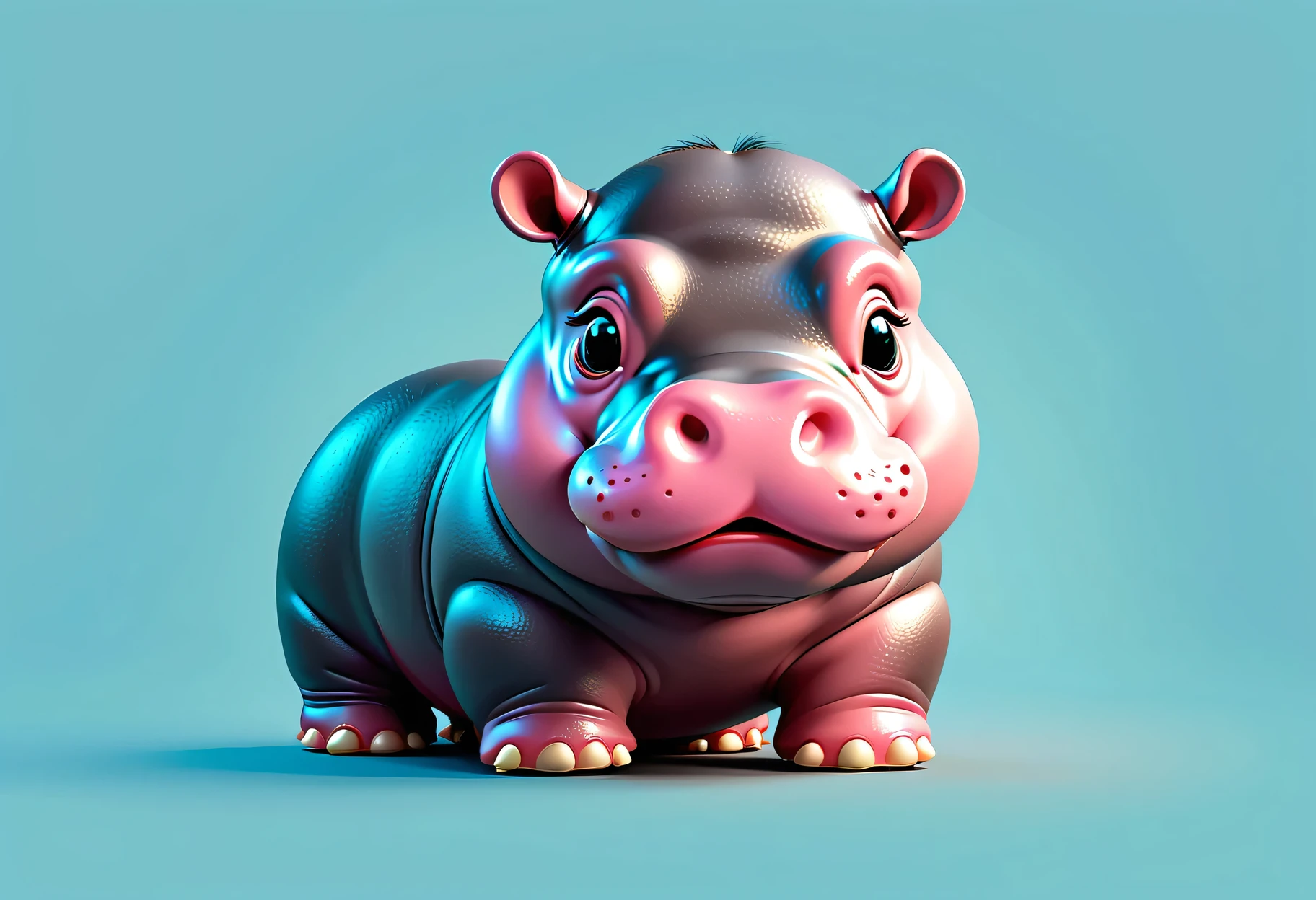 pop art illustration of cute baby hippo,(viewed from side:1.5),(happy atmosphere),(full body image:1.5), high quality,(lovely:1.5) ,simple background