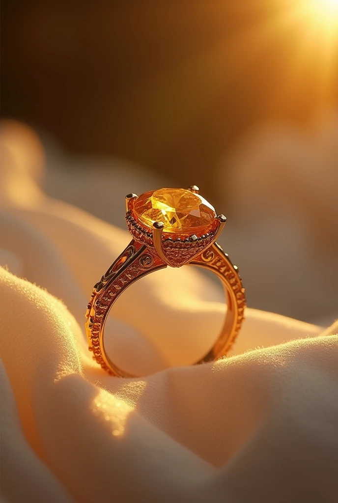 engagement ring with a golden sapphire jewel
