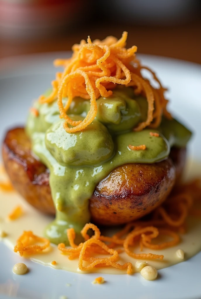 ### **Menu - Papaland**
1. **Paparoto Special**
*Roasted Creole Potato, crispy pork rinds, guacamole sauce, and coastal cheese.*