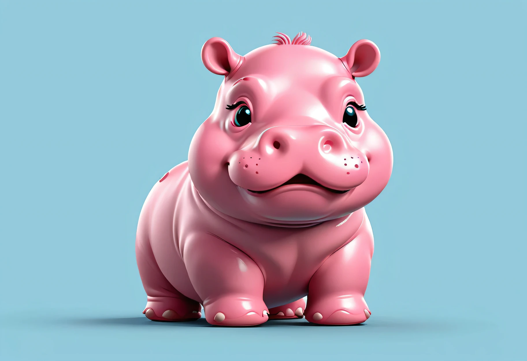 pop art illustration of cute pink hippo,(viewed from side:1.5),(happy atmosphere),(full body image:1.5), high quality,(lovely:1.5) ,simple background