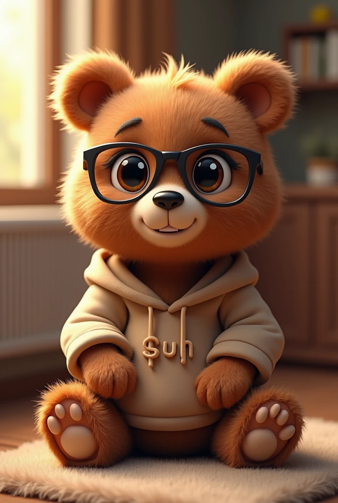 Cute female bear with glasses with hoodie and name: 'Suh'