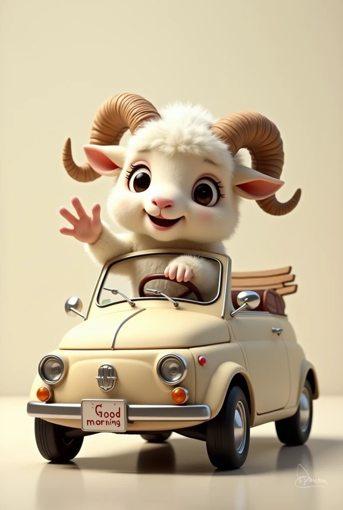 Little ram ridding car say good morning  text 
