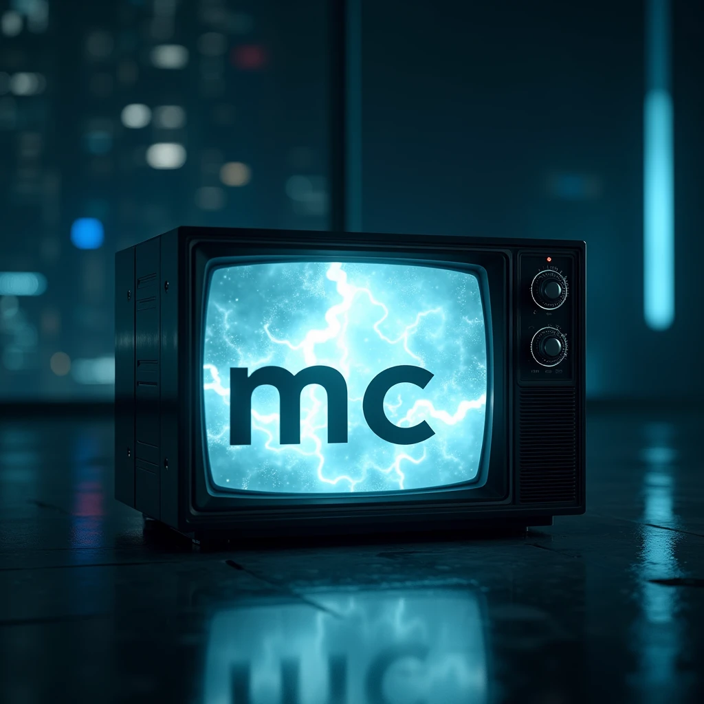Make a sci fi world in the night with a television and add a MC word in the Middle television