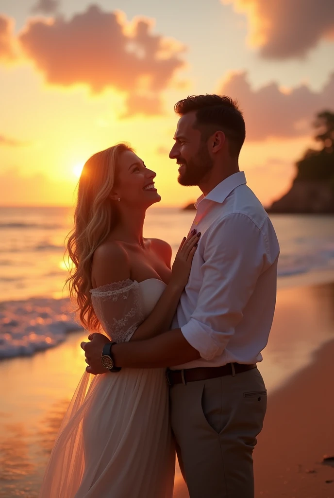 51st birthday of a handsome man on the beach at sunset with his girlfriend