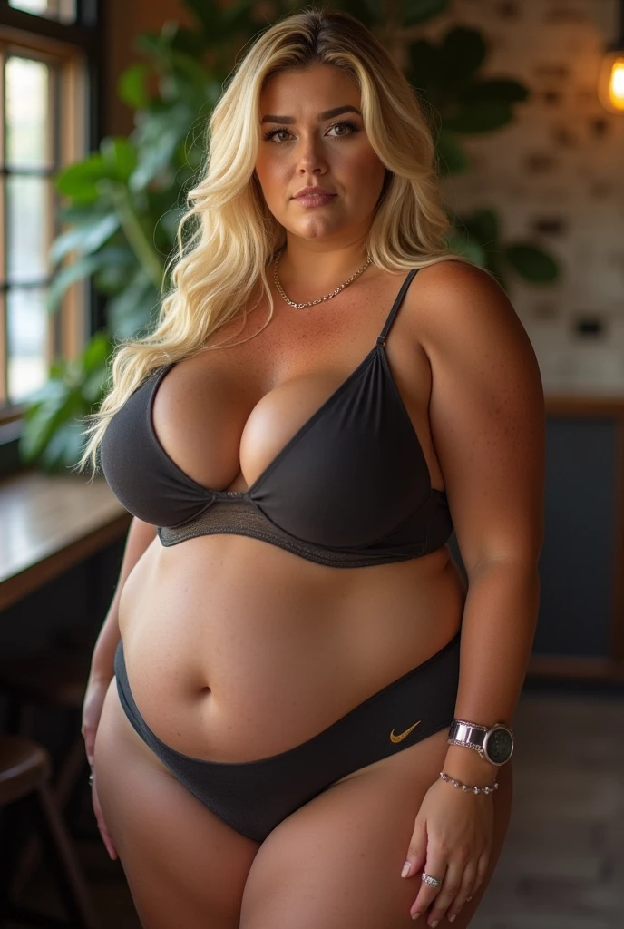 Full Body Photography, ((blonde woman)), (((measurements are 36D-22-36))), curvy body FULL BODY with WIDE HIPS and LARGE BREASTS BIG BREASTS hourglass shaped with slightly tanned skin and freckles, flat stomach with a very defined waist and wide chains with thick thighs and large, drop-shaped breasts, casual but sexy clothing defines her body LARGE BREASTS LARGE BREASTS LARGE BREASTS