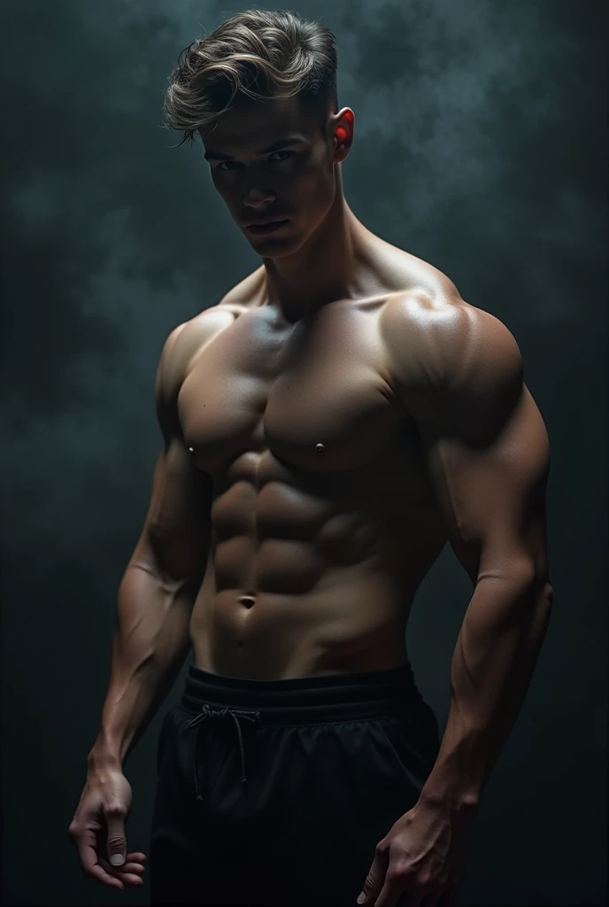 Create a smart
beautiful young body builder boy black shadow blurred face