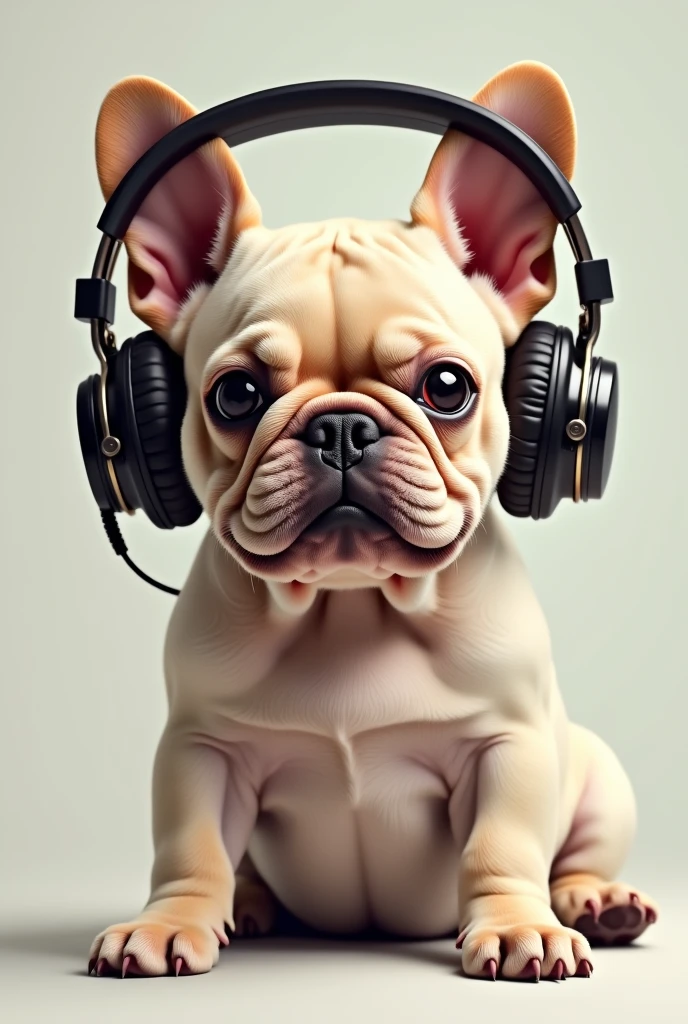 French bulldog with headphones 