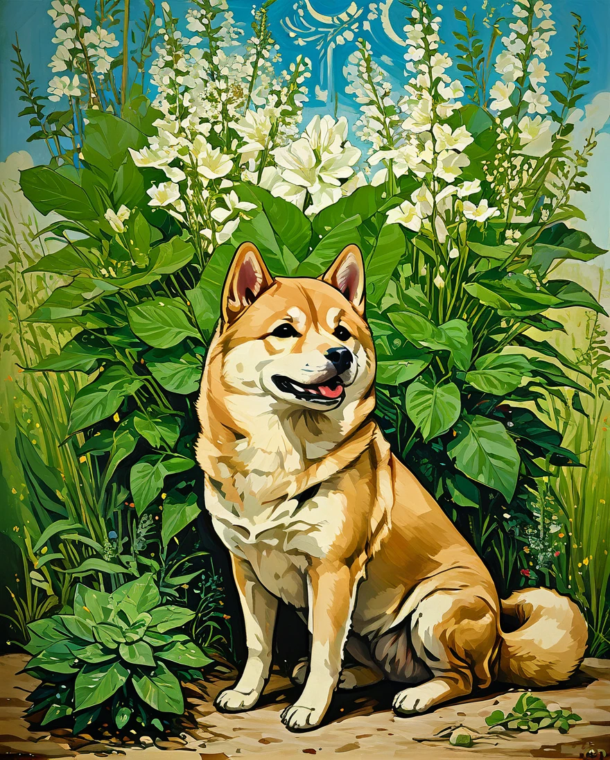 score_9, score_8_up, score_7_up, score_6_up, score_5_up, score_4_up,Heavy oil painting,,Shiba Inu,Algerian flora,