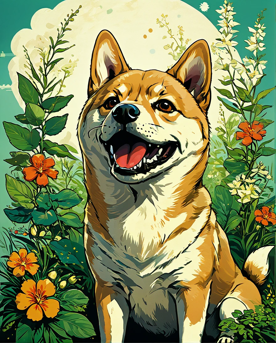 score_9, score_8_up, score_7_up, score_6_up, score_5_up, score_4_up,Heavy oil painting,,Shiba Inu,Algerian flora,