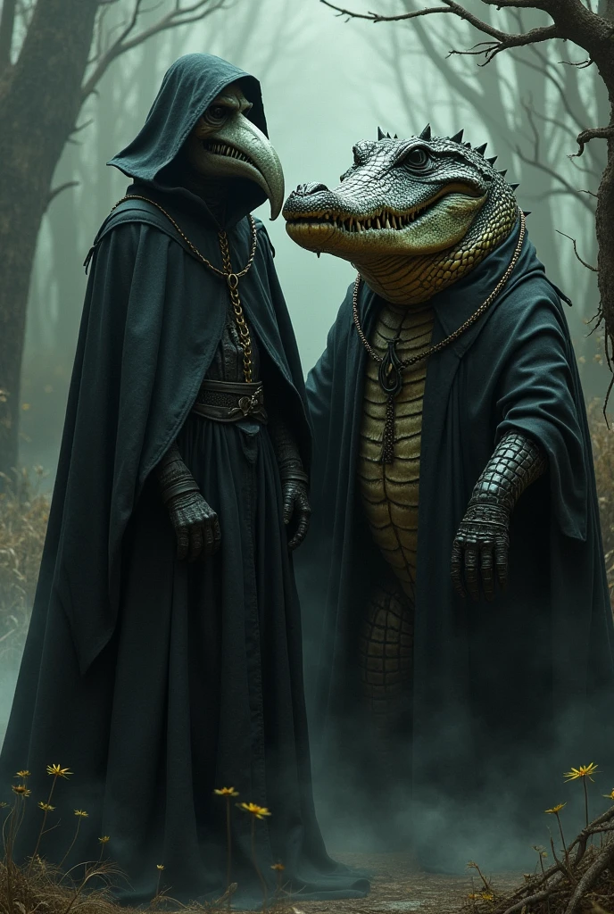 A couple formed by the plague doctor and a crocodile