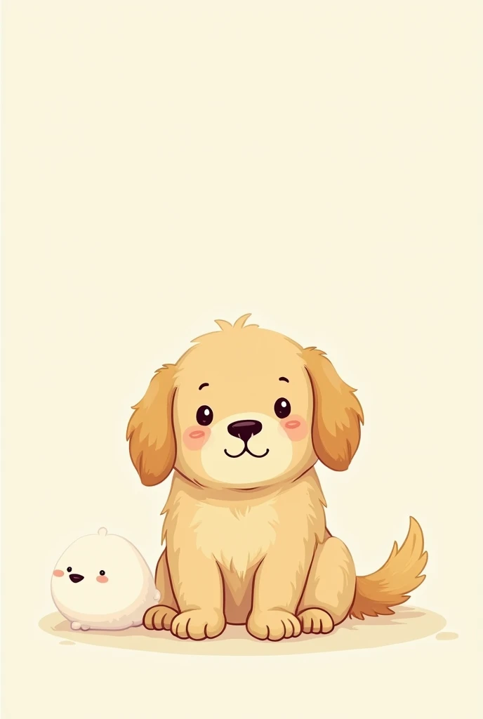 Simple, thin line drawing, cute, hand-drawn cartoon style, golden retriever, gentle expression, curious expression, pastel color, limited color usage、Simple background Characters are placed in the center For children Gentle Peaceful
