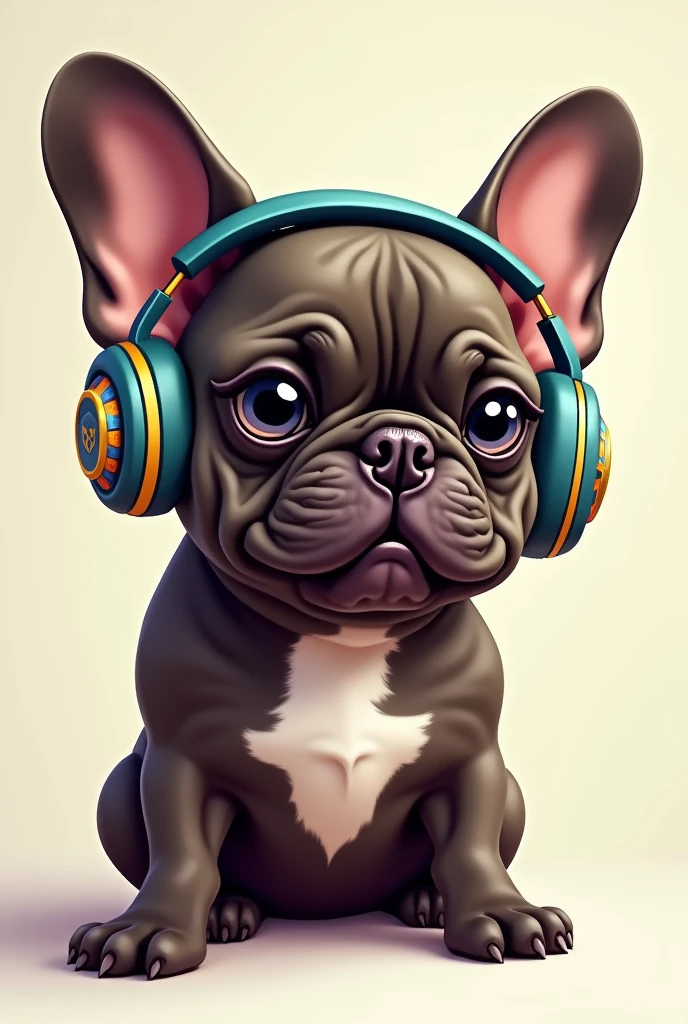 French Bulldog Barcino with headphones 