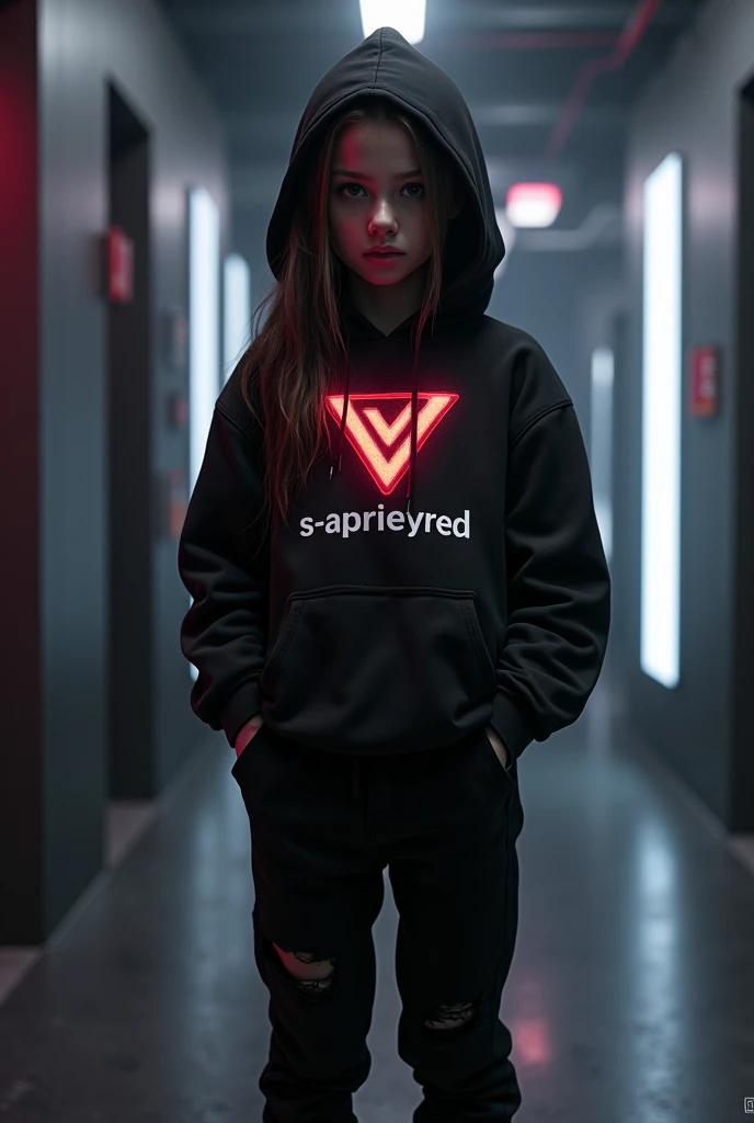 Girl dressed in Alan Walker&#39;s suit with a logo with the name S-APRIEYRED 