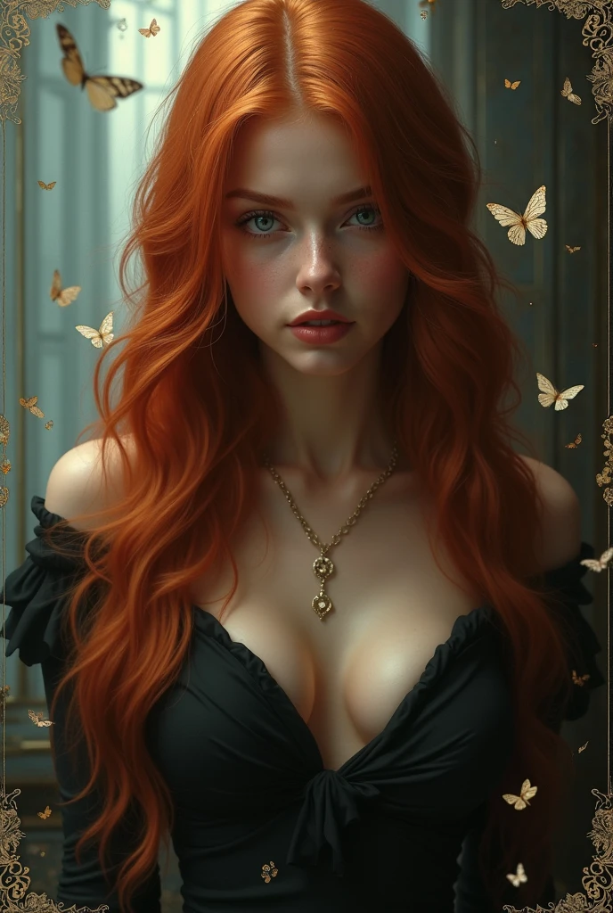 (solo, full body photo:1.3), (action packed:1.3), (haze, fog, mist:1.3), chiaroscuro, best quality, photorealistic, 1woman, (cute), (24yo:1.2), redhead, long ginger hair highly detailed, 1700'S, digital photography, art by artgerm and ruan jia and greg rutkowski surreal painting gold butterfly filigree, broken glass, (masterpiece, sidelighting, finely detailed Fashionable eyes: 1.2) (perfect oval large eyes that gazes at the viewer), beautiful detailed face, blue gorgeous perfect eyes, (blonde hair ponytail), (attractive young woman:1.3), (thick amazing hair), (seductive:1.1), (blushing:1.1)