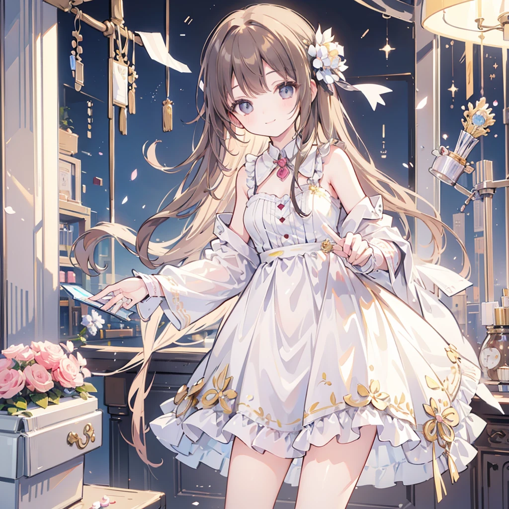 ((masterpiece,best quality)), 4K, high resolution, 1 Girl, Solitary, Smile, Brown dress, (Perfumer Equipment 2:1.2),