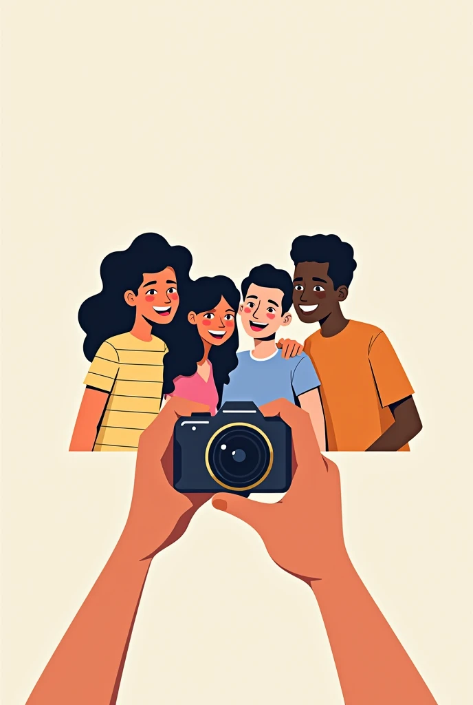 simple vector illustration, four people taking a self, camera perspective