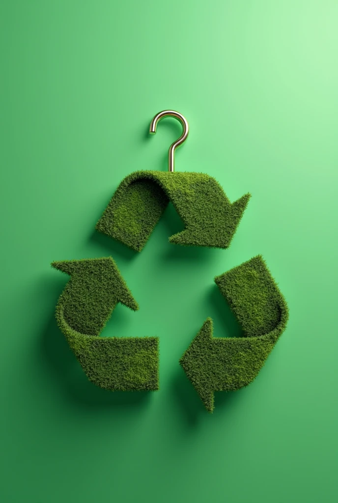 A recycling symbol integrated with a clothes hanger, using green tones