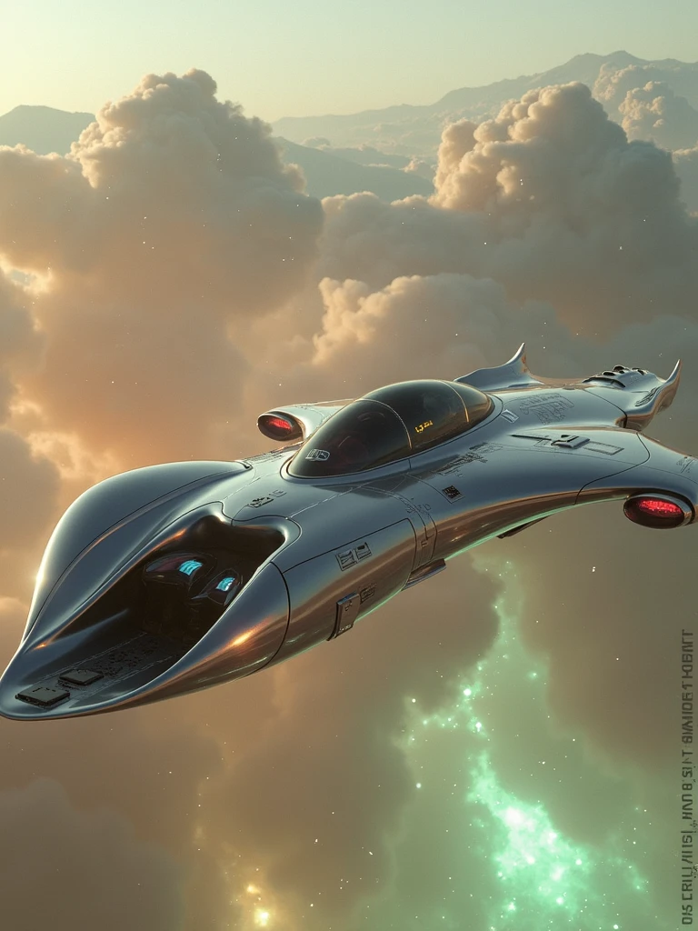 Create a prompt for creating an image using artificial intelligence with maximum quality of advanced galactic style details an alien ship flying in space