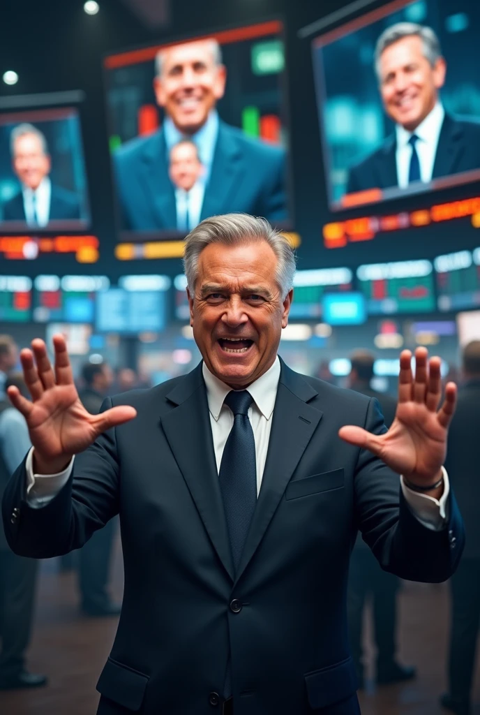 A character seen on TV screens in the background, often giving loud, aggressive financial advice that adds to the market's chaotic atmosphere. This character represents the noise and pressure of the financial world, which contrasts with the sage’s calm wisdom.
