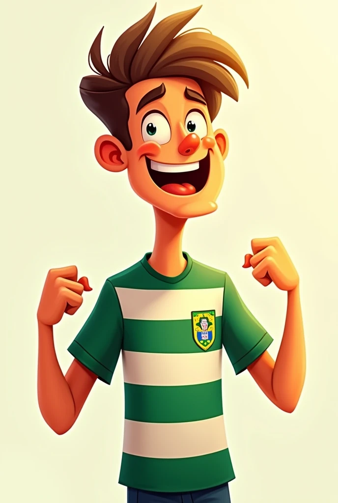 I want a 2d image of a person with short curly light brown hair, he wears the São Paulo FC shirt and is a fan. Cute Image