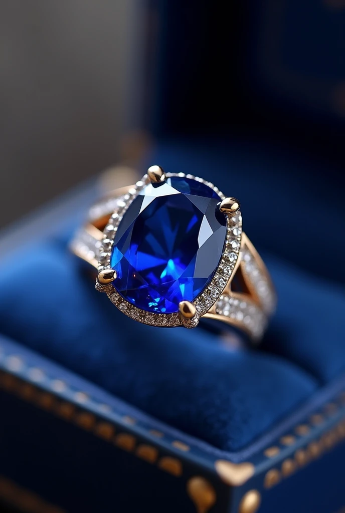 engagement ring with a large sapphire, more beautiful in the box