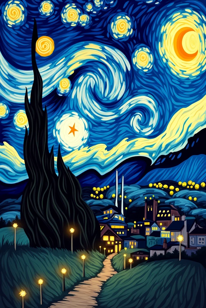 Create a branding design with Van Gogh's Starry Night painting