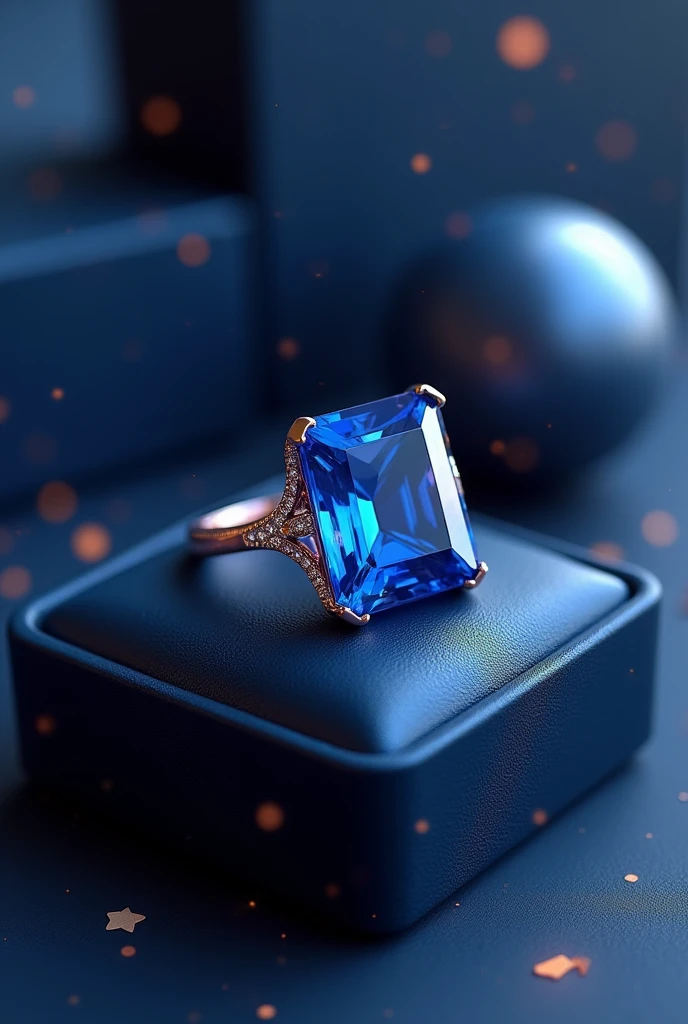 engagement ring with a large sapphire, more beautiful in a square box 