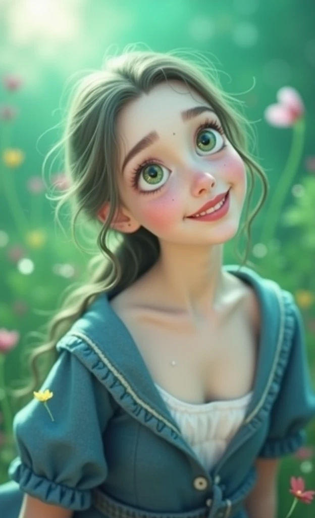 pixar style, 1girl, beautiful detailed eyes, beautiful detailed lips, extremely detailed face and portrait, intricate details, cute, happy expression, colorful, vibrant, warm lighting, cinematic, whimsical, dream-like, fantastical, magical, (best quality,4k,8k,highres,masterpiece:1.2),ultra-detailed,(realistic,photorealistic,photo-realistic:1.37)