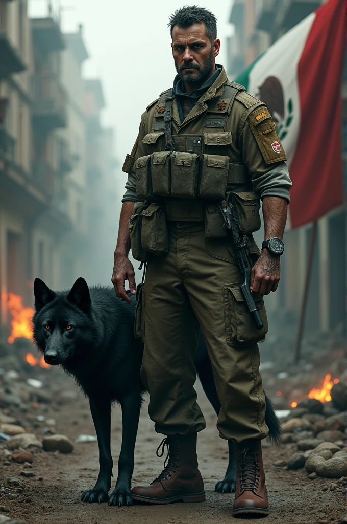 Fondo de CALL OF DUTY y bandera de México un enfermo con su uniforme acompañado de un lobo negro y con letras en grande BIt isLCIt isBÚ-Tk
L.It is.O It isnfermero Heriberto